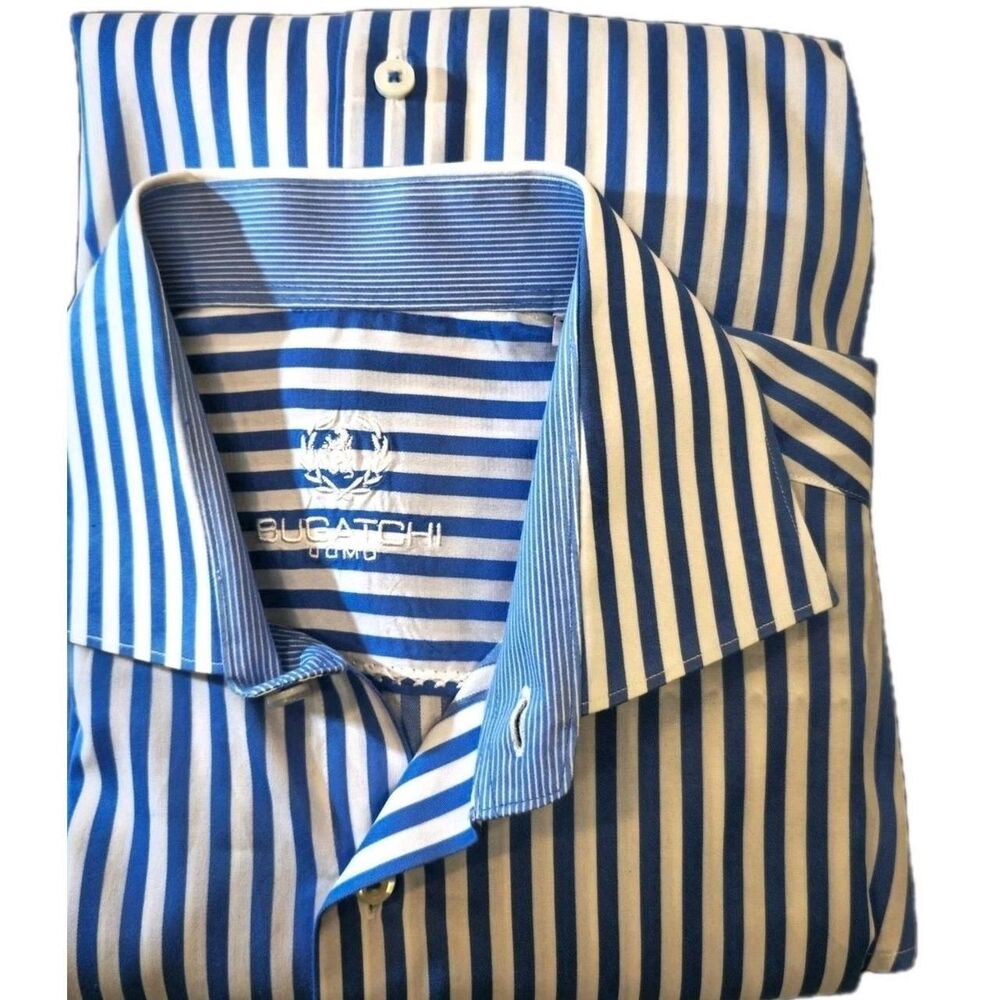 Bugatchi Men's Blue and White Shirt